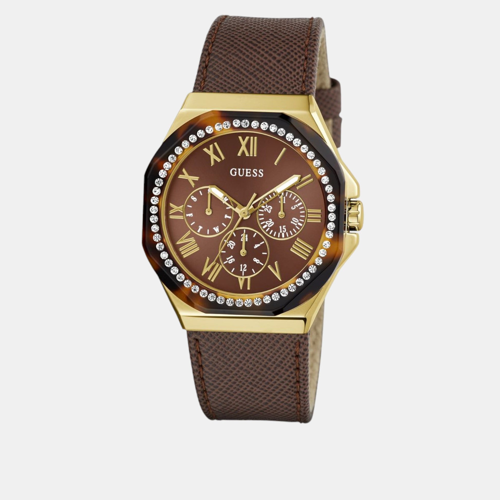 Glaze Women Quartz Brown Dial Multi-Function Leather Watch GW0753L3