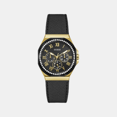 Glaze Women Quartz Black Dial Multi-Function Leather Watch GW0753L4