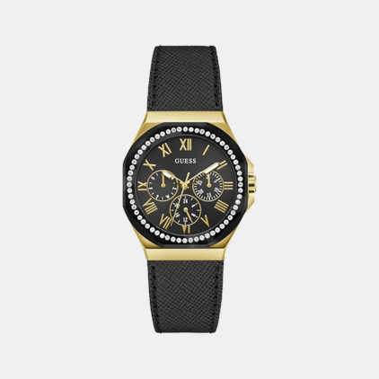 Glaze Women Quartz Black Dial Multi-Function Leather Watch GW0753L4