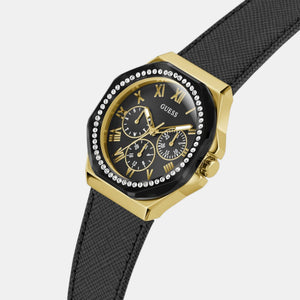 Glaze Women Quartz Black Dial Multi-Function Leather Watch GW0753L4