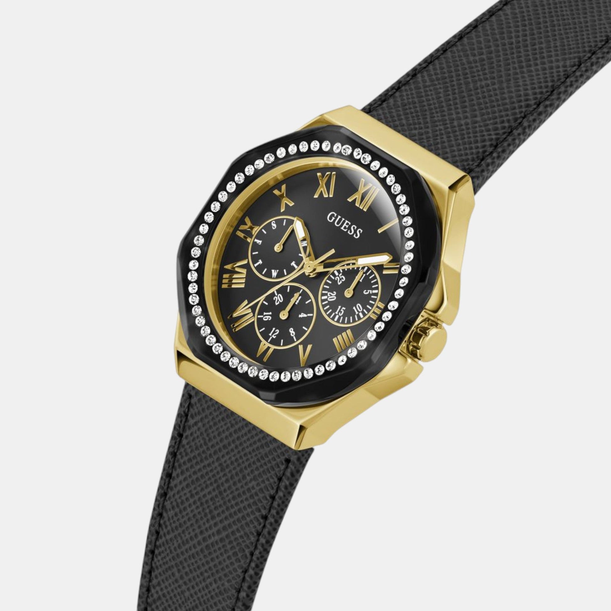 Glaze Women Quartz Black Dial Multi-Function Leather Watch GW0753L4