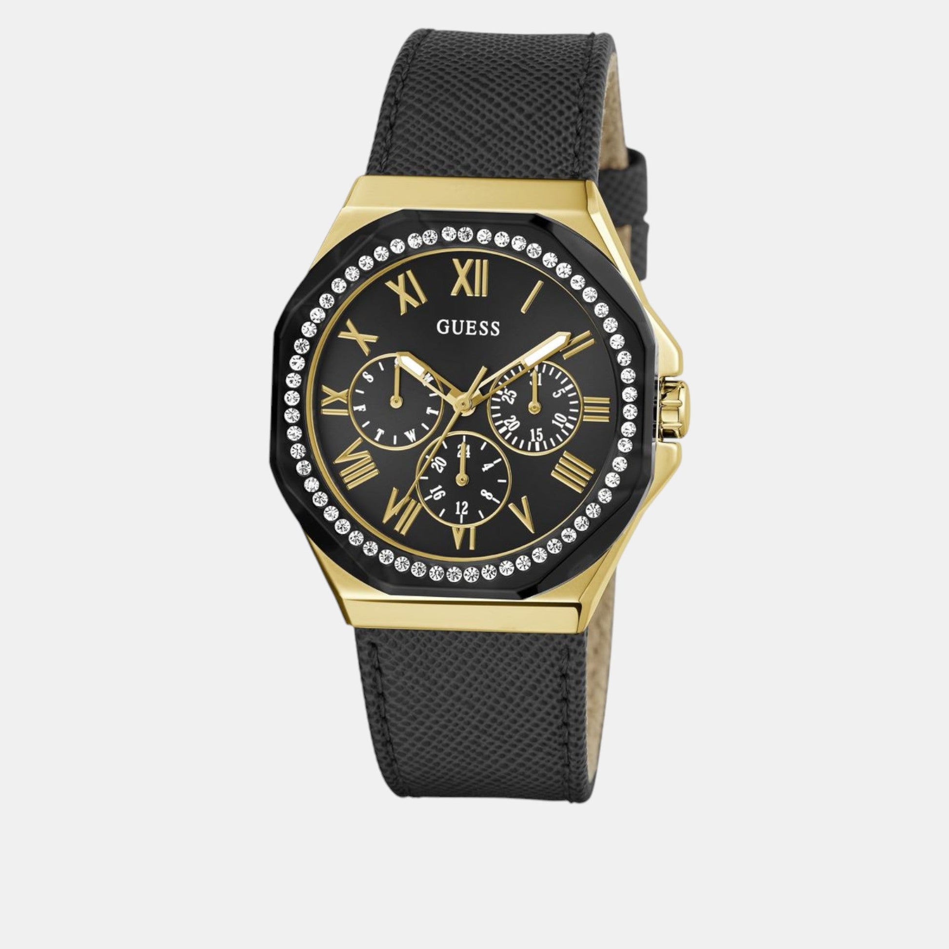 Glaze Women Quartz Black Dial Multi-Function Leather Watch GW0753L4