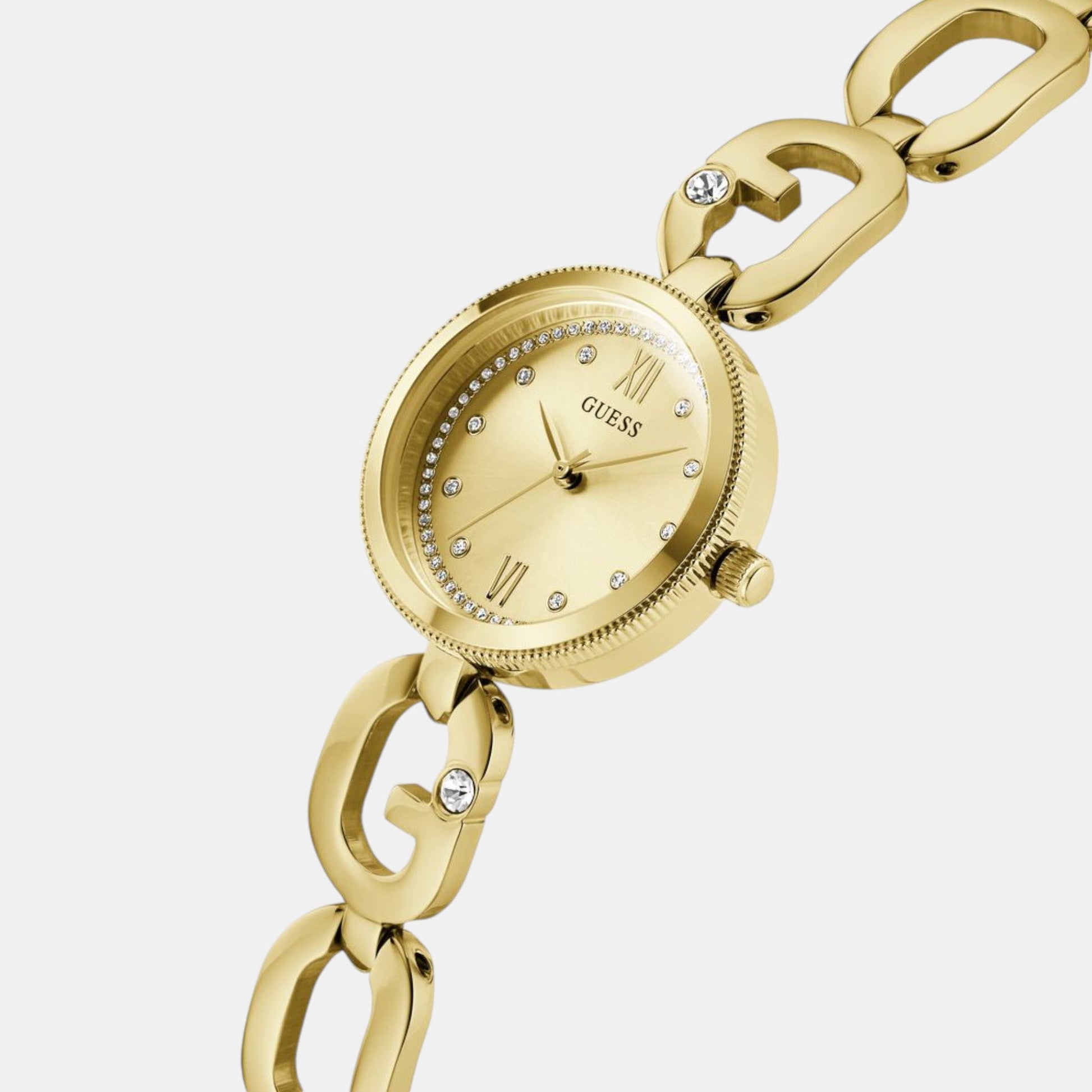 Guess Bejeweled Women Quartz Champagne Dial Analog Stainless Steel Watch GW0759L2