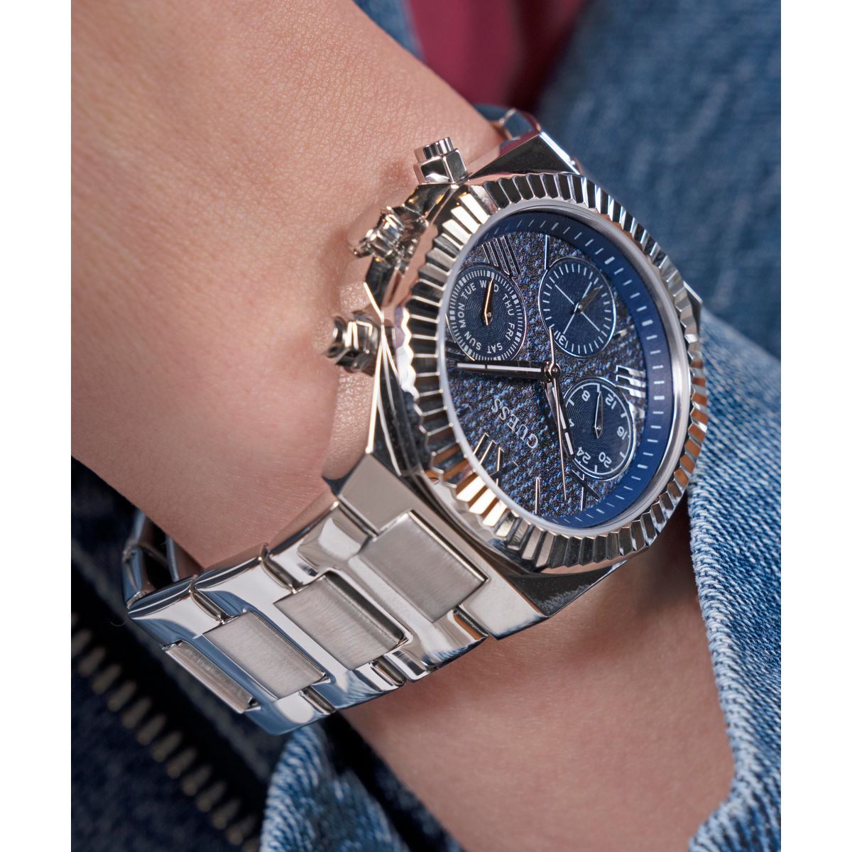 Guess Dress Women Quartz Blue Dial Chronograph Stainless Steel Watch GW0769L1