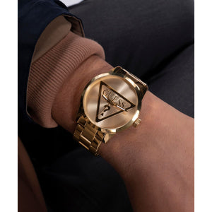Badge Men Quartz Champagne Dial Analog Stainless Steel Watch GW0782G1