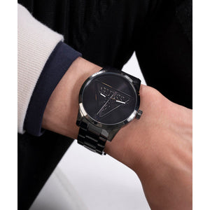 Badge Men Quartz Black Dial Analog Stainless Steel Watch GW0782G2
