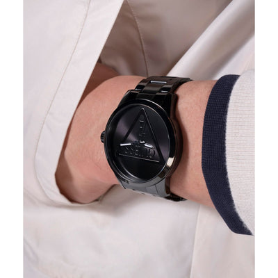 Badge Men Quartz Black Dial Analog Stainless Steel Watch GW0782G2