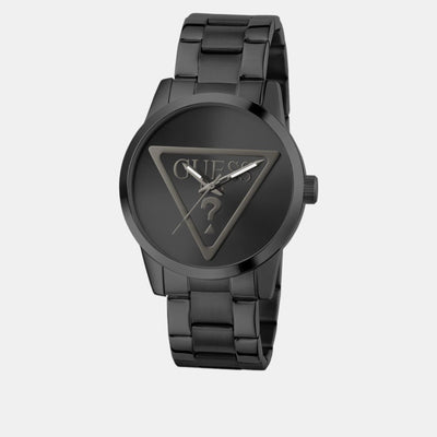 Badge Men Quartz Black Dial Analog Stainless Steel Watch GW0782G2