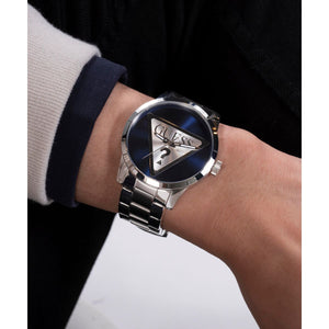 Badge Men Quartz Blue Dial Analog Stainless Steel Watch GW0782G3