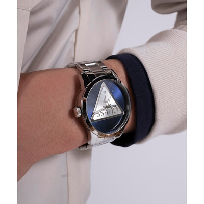 Badge Men Quartz Blue Dial Analog Stainless Steel Watch GW0782G3