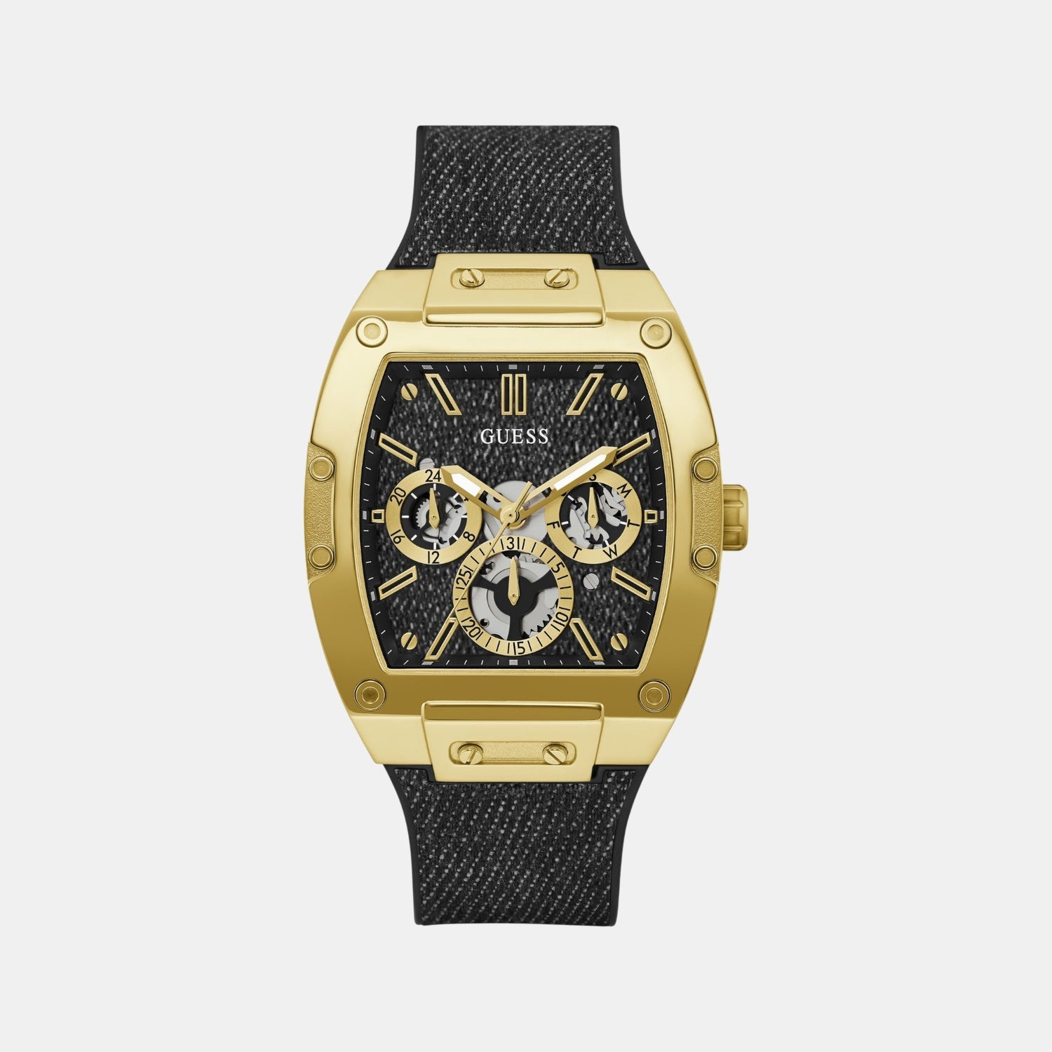 Dress Men Quartz Black Dial Multi-Function Silicone Watch GW0786G1