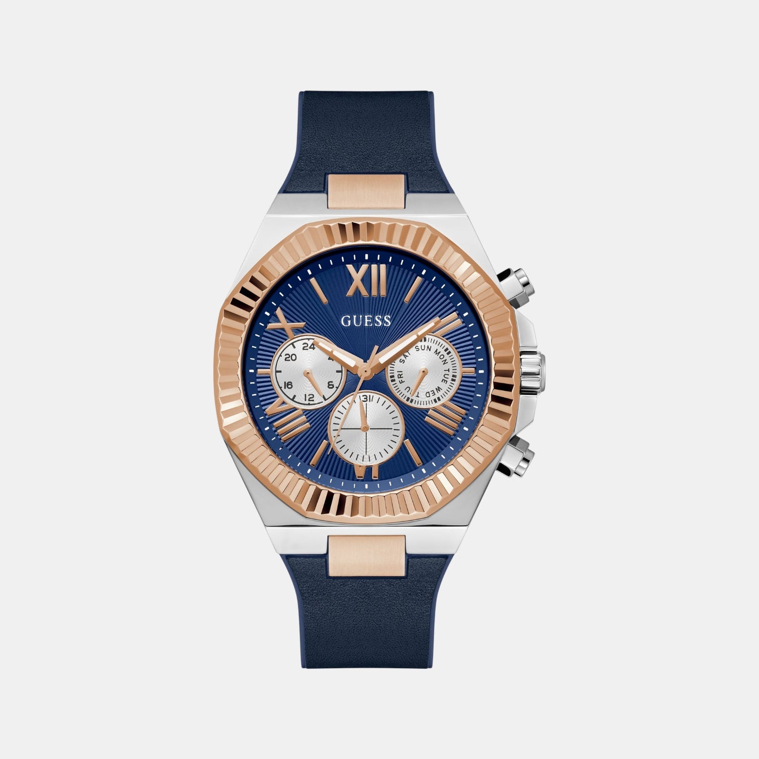 Dress Men Quartz Blue Dial Multi-Function Silicone Watch GW0791G2