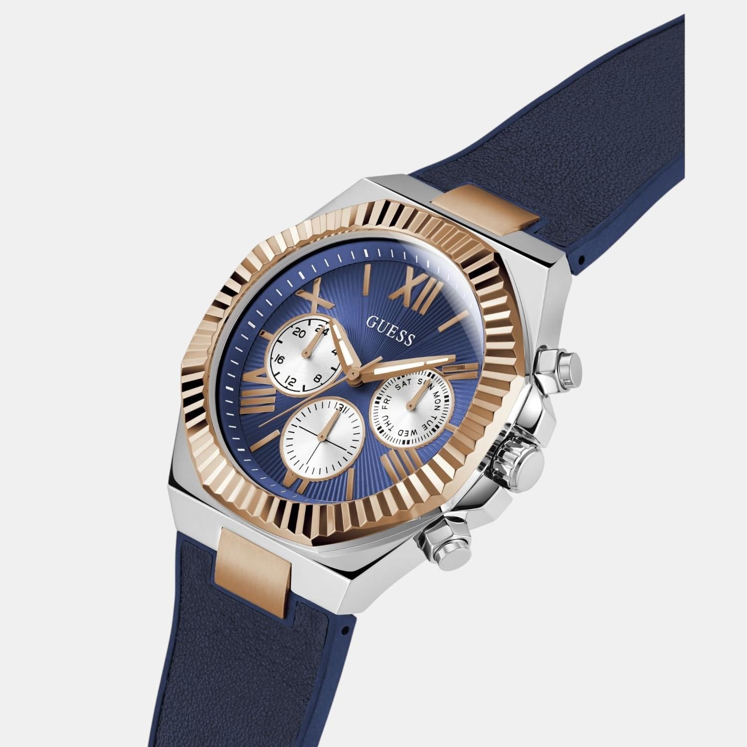 Dress Men Quartz Blue Dial Multi-Function Silicone Watch GW0791G2