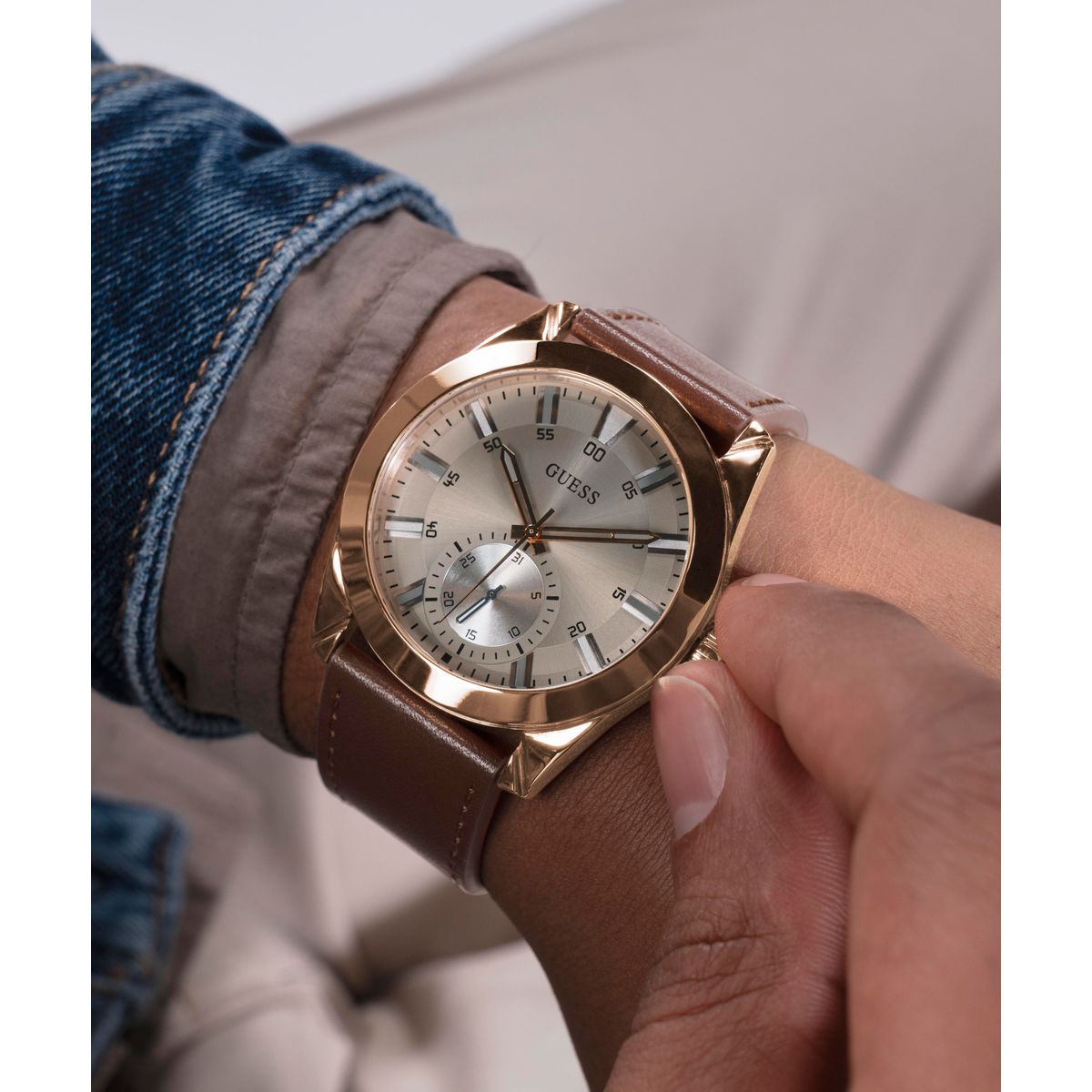 Greyson Men Quartz Grey Dial Multi-Function Leather Watch GW0793G3