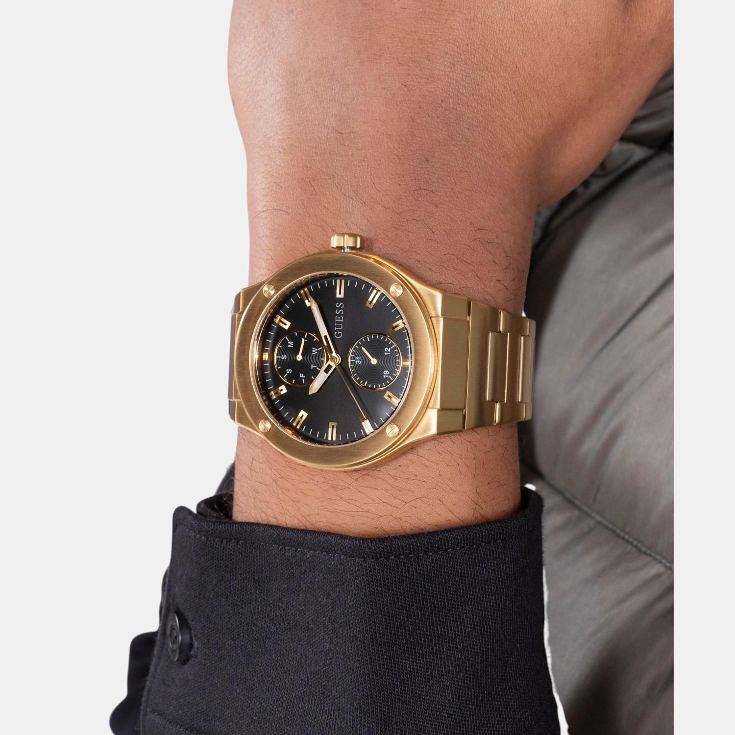 Dress Men Quartz Black Dial Multi-Function Stainless Steel Watch GW0795G4
