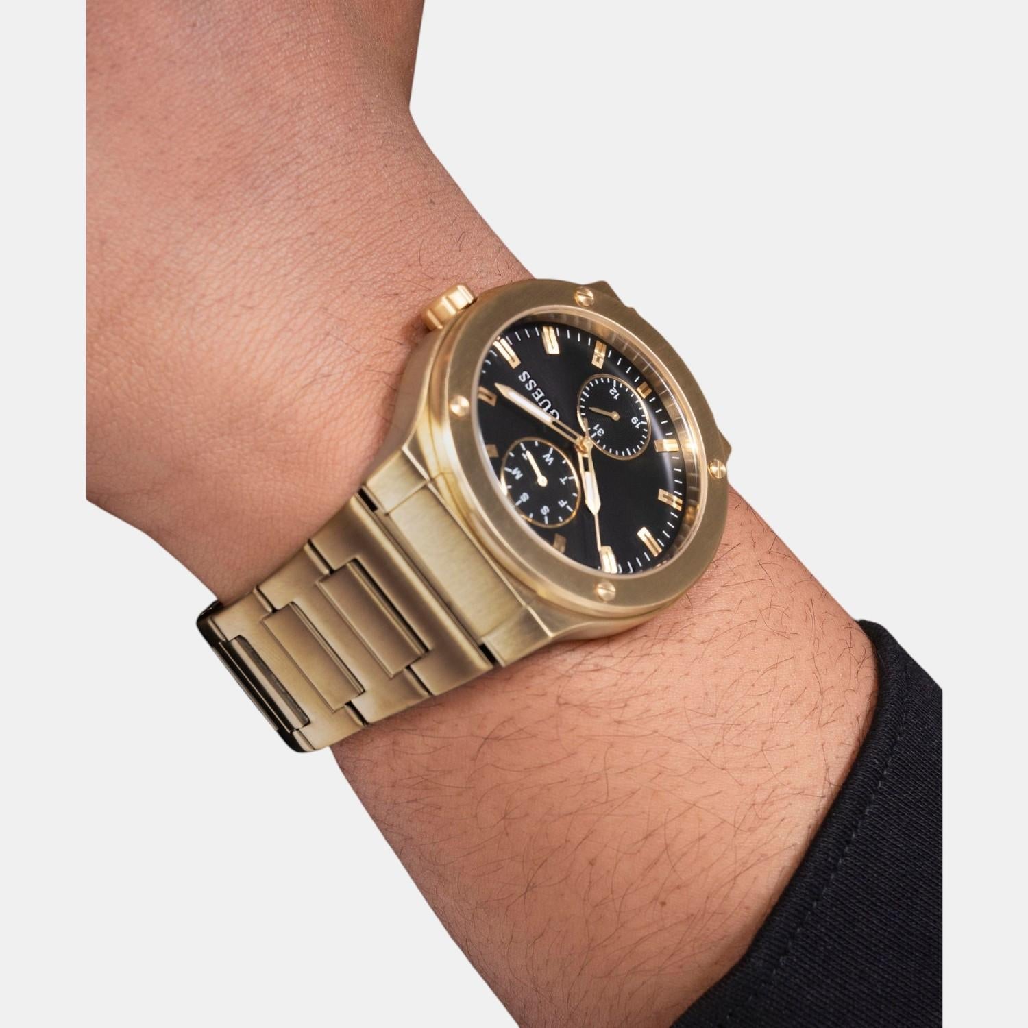 Dress Men Quartz Black Dial Multi-Function Stainless Steel Watch GW0795G4
