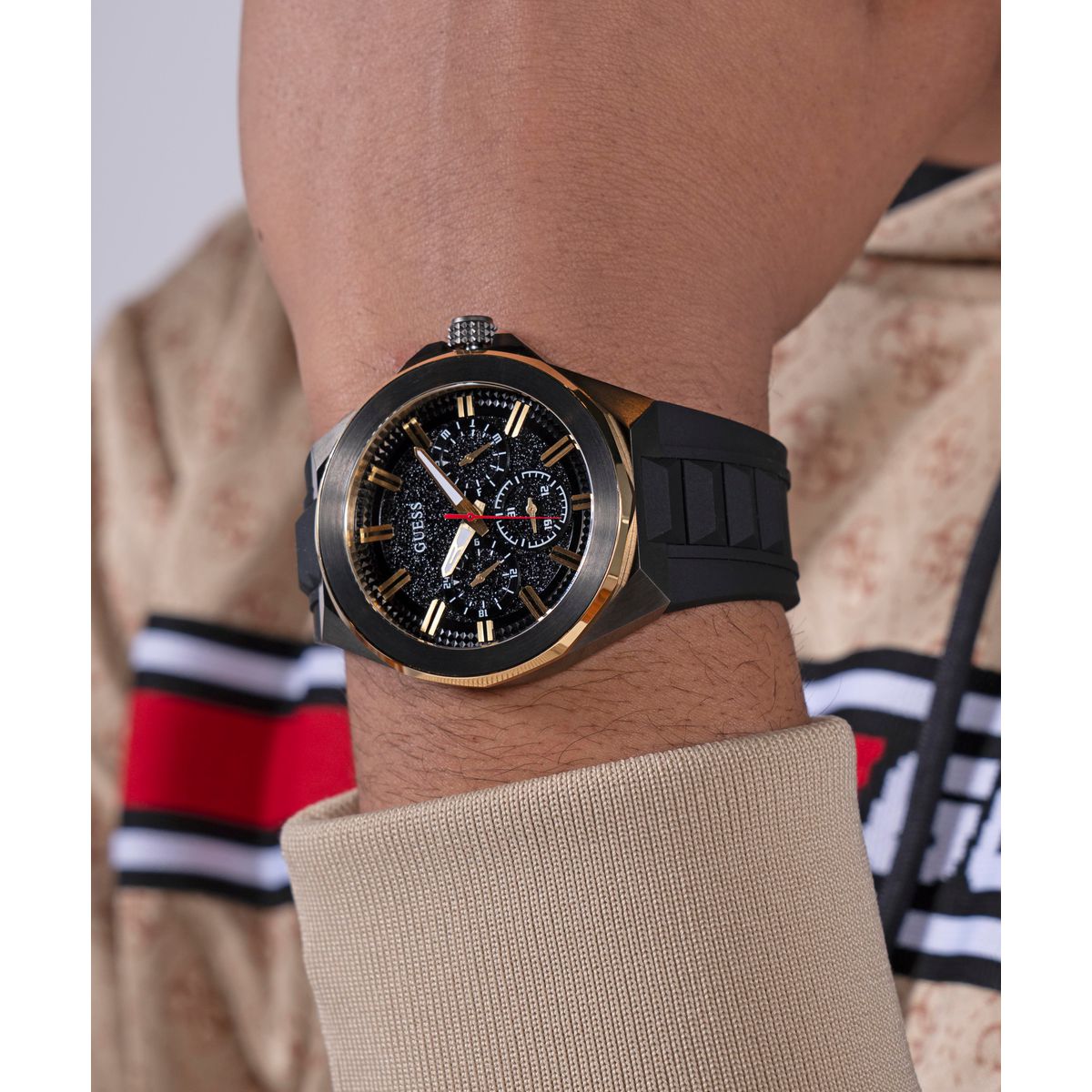 Dashboard Men Quartz Black Dial Multi-Function Silicone Watch GW0799G1