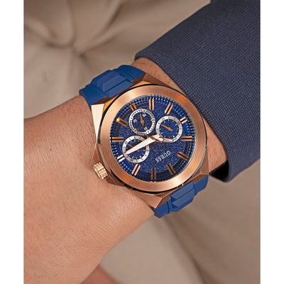 Dashboard Men Quartz Blue Dial Multi-Function Silicone Watch GW0799G2