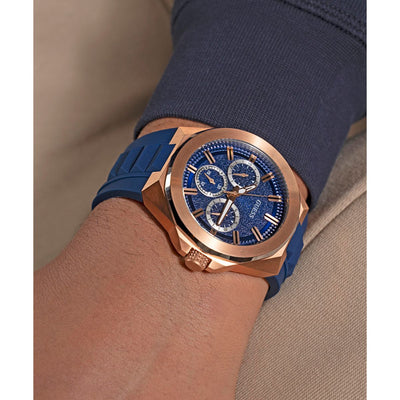 Dashboard Men Quartz Blue Dial Multi-Function Silicone Watch GW0799G2