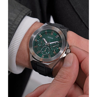 Dashboard Men Quartz Green Dial Multi-Function Silicone Watch GW0799G3