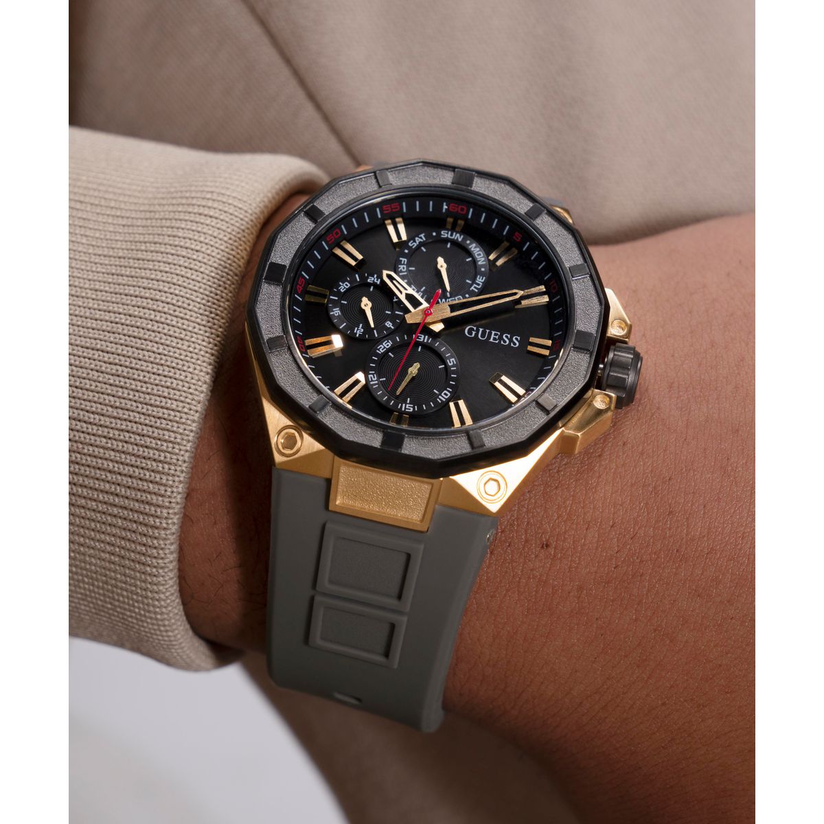 Guess Sport Men Quartz Black Dial Multi-Function Silicone Watch GW0803G1
