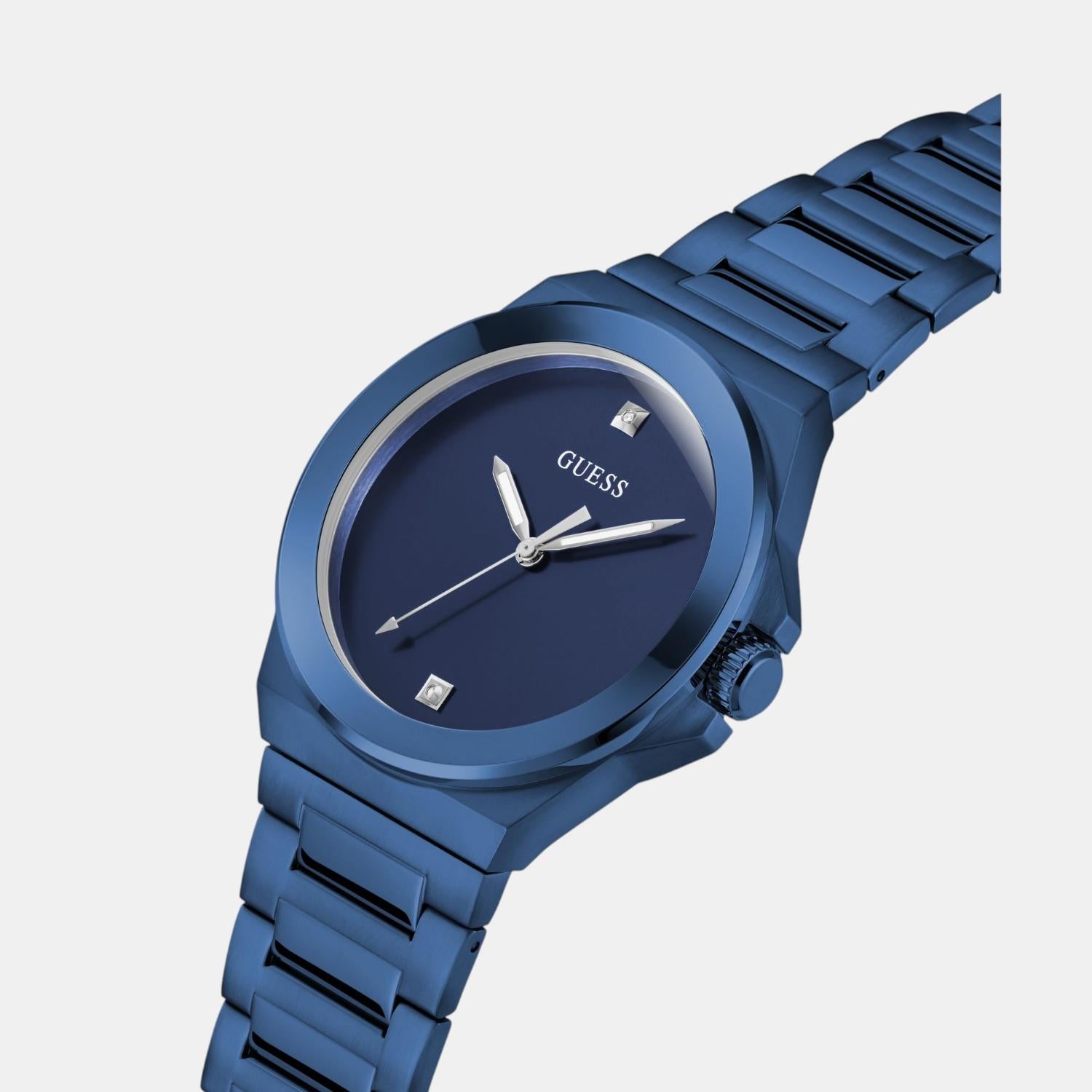 Dress Men Quartz Blue Dial Analog Stainless Steel Watch GW0833G1