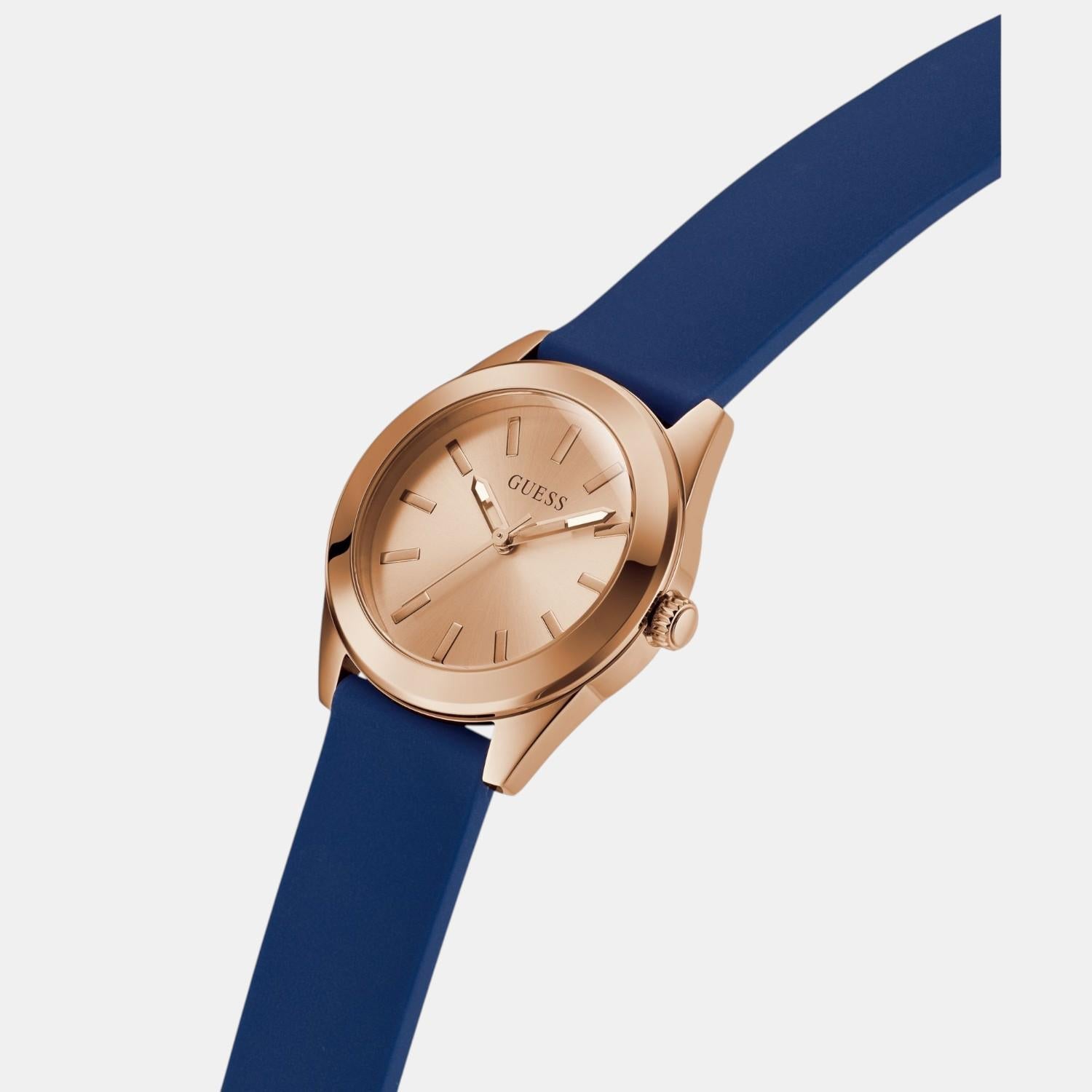Dress Women Quartz Rose Gold Dial Analog Silicone Watch GW0855L1