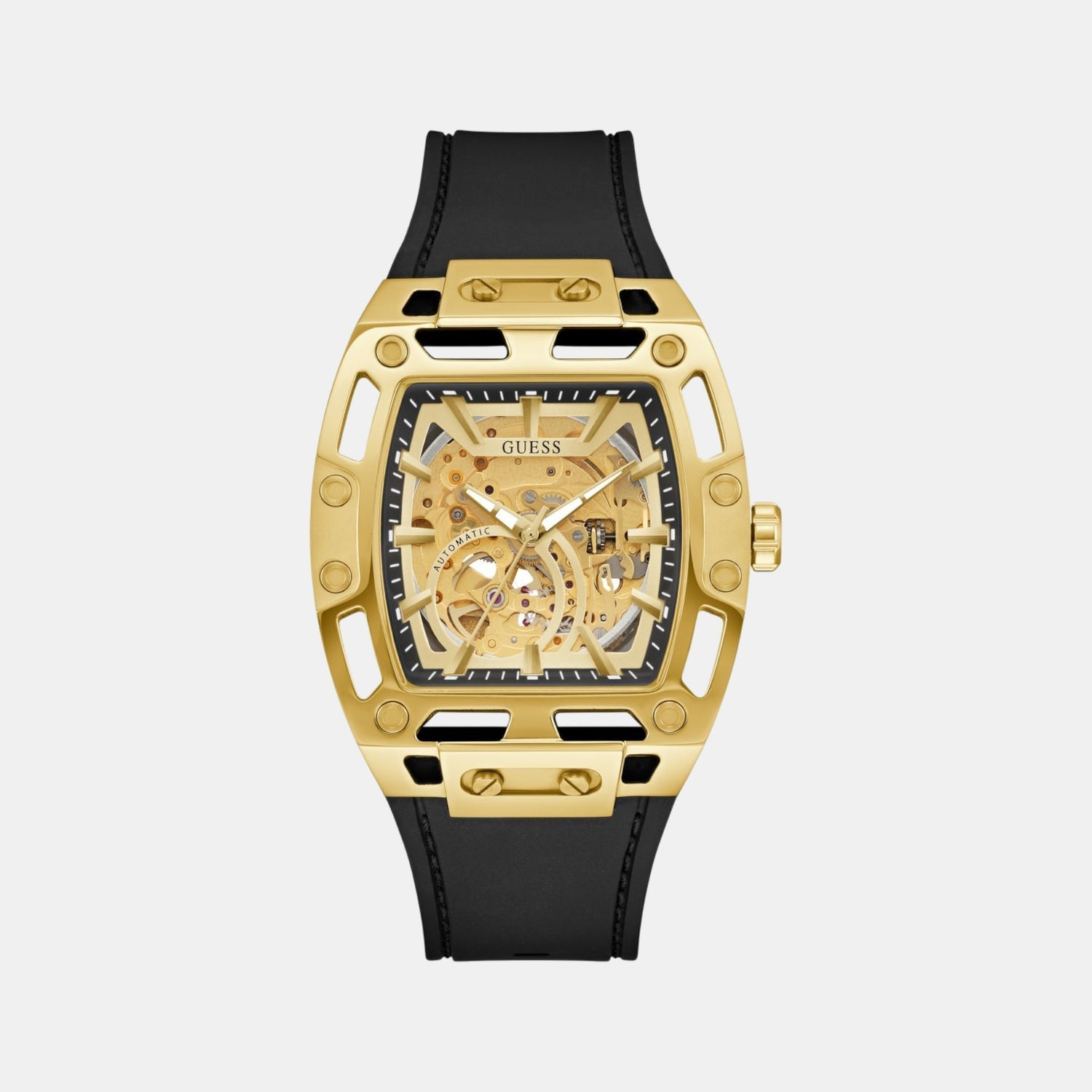 Dress Men Automatic Champagne Dial Analog Silicone Watch GW0980G2