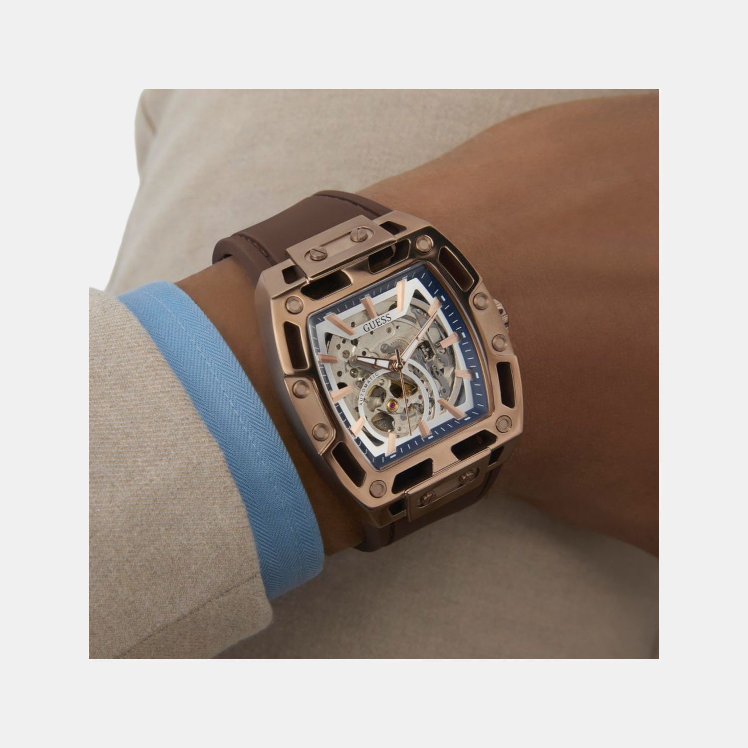 Dress Men Automatic Silver Dial Analog Silicone Watch GW0980G3