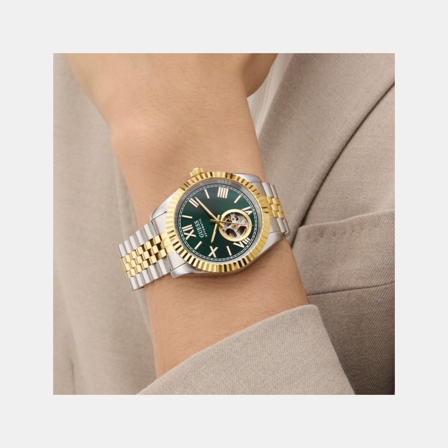 Dress Men Automatic Green Dial Analog Recycled Steel Watch GW0984G4