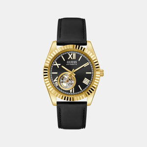 Dress Men Automatic Black Dial Analog Leather Watch GW0985G2