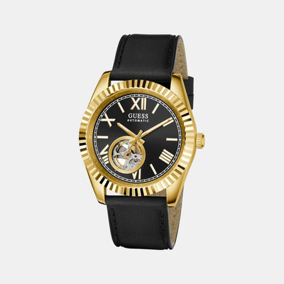 Dress Men Automatic Black Dial Analog Leather Watch GW0985G2