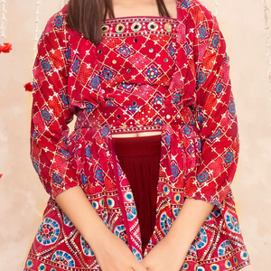 Deep red sequin embroidered skirt and jacket set -Red