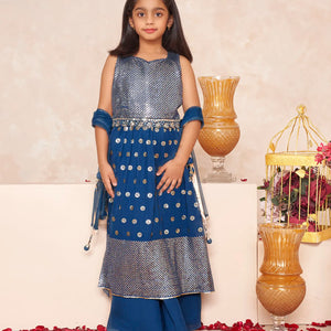 Teal sequin embellished festive kurta set -Teal