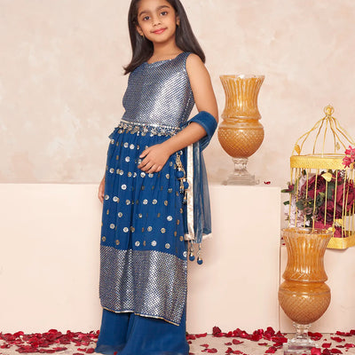 Teal sequin embellished festive kurta set -Teal