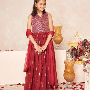 Crimson festive sequin embroidered ethnic dress set