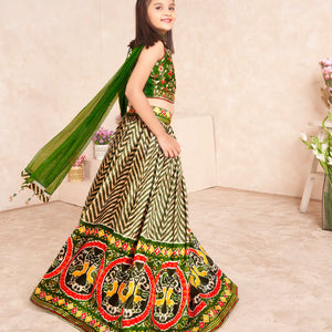 Olive green  embroidered festive lehenga set