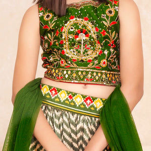 Olive green  embroidered festive lehenga set