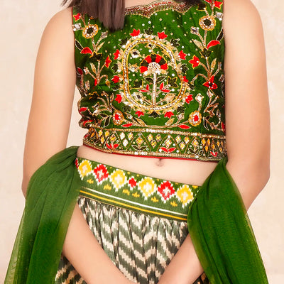 Olive green  embroidered festive lehenga set