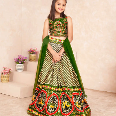 Olive green  embroidered festive lehenga set