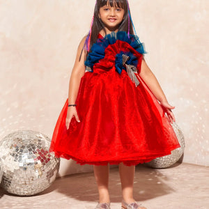 Red tulle frock with teal accent