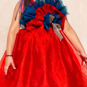 Red tulle frock with teal accent