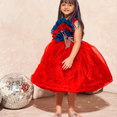 Red tulle frock with teal accent