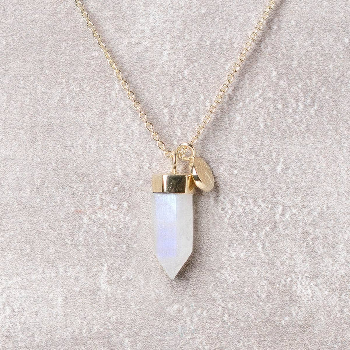 Delicate Rainbow Moonstone Crystal Point Necklace