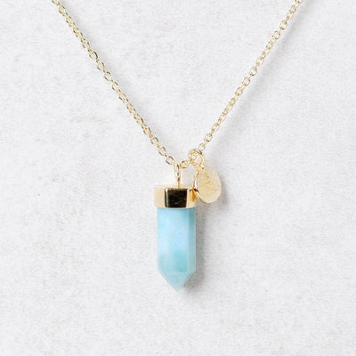 Delicate Rare Genuine Larimar Crystal Point Necklace