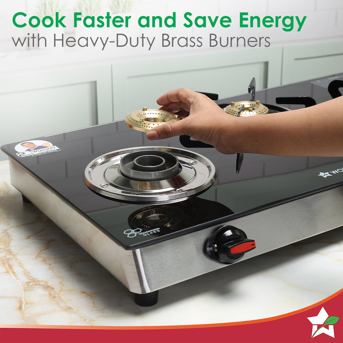 Galaxy 3 Burner Cooktop | 2 Medium, 1 Small Wide Spaced Burners