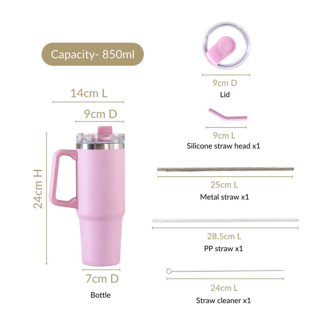 Glacio Stainless Steel Water Bottle Apt For Car Cup Holder Baby Rose 850ml