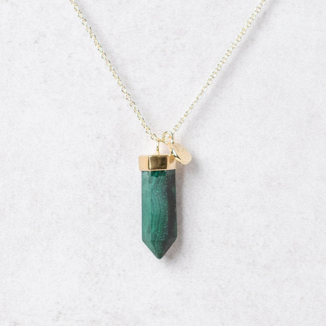 Genuine Malachite Crystal Point Necklace