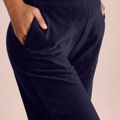 Women Solid Navy Mid Rise Corduory Wide Pants