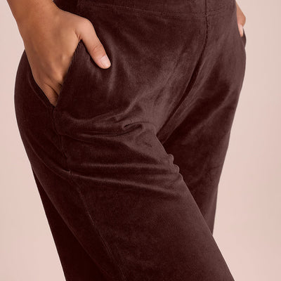 Women Solid Dark Wine Mid Rise Corduory Wide Pants